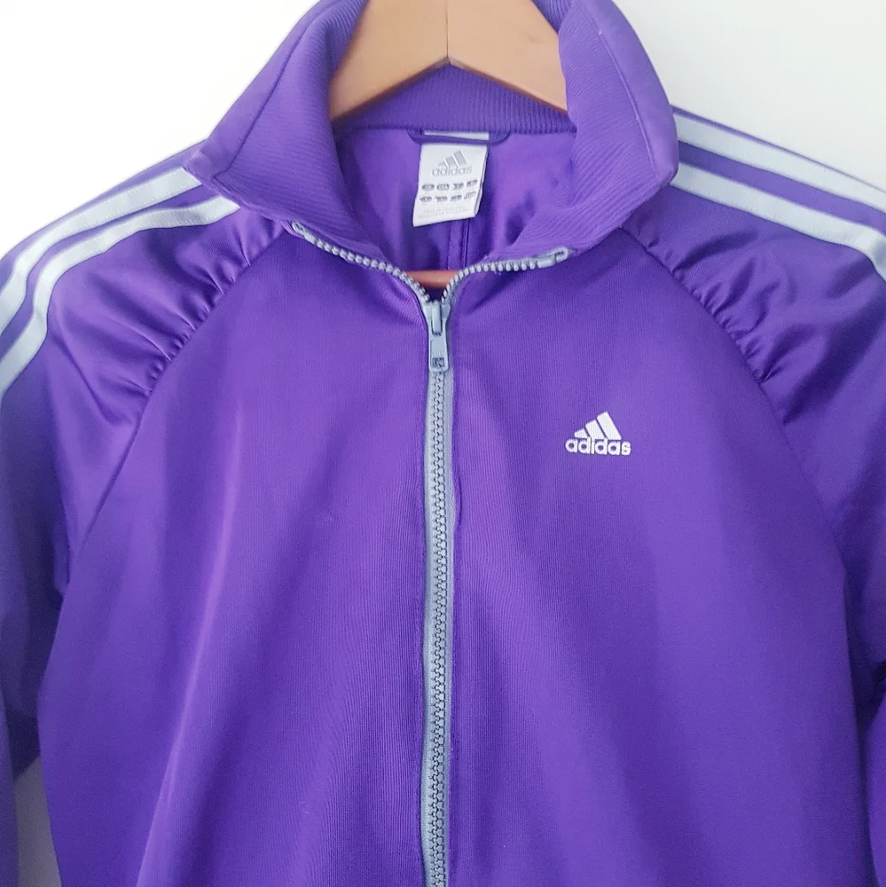 ADIDAS Purple Ruffled Raglan Shoulder Zip-Up Track Jacket - Picture 3 of 13